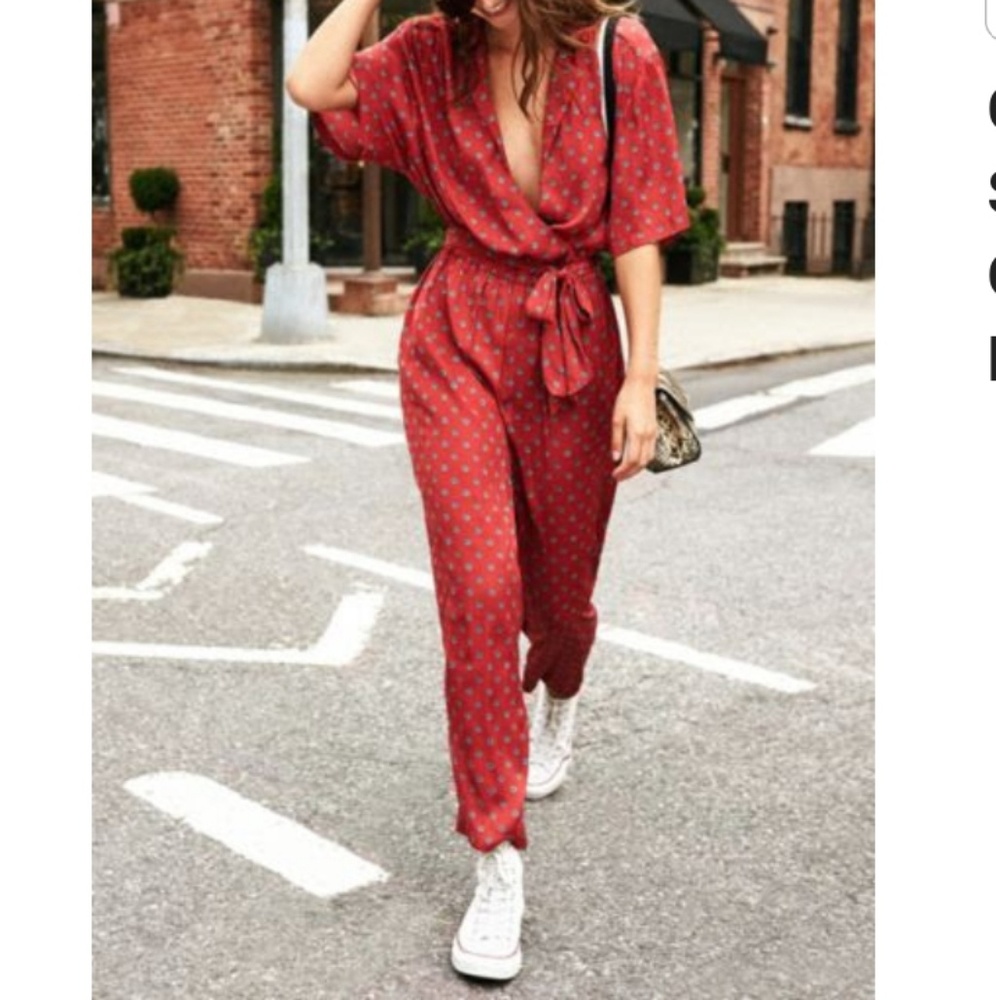 Urban Outfitters Red Bezel Wrap Jumpsuit